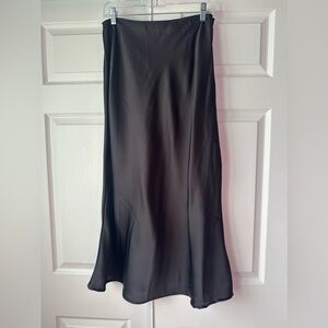 Elegant Black Satin Midi Skirt